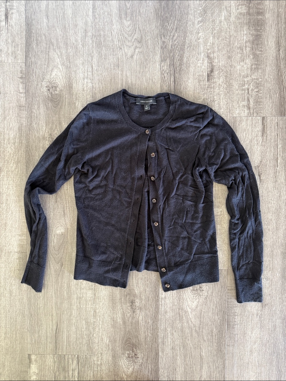 Ann Taylor Black Button-Up Crew Cardigan
